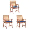 Image de Chaises À Manger D'extérieur Lot De 3 Et Coussins Acacia Massif Vidaxl