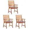 Image de Chaises À Manger D'extérieur Lot De 3 Et Coussins Acacia Massif Vidaxl