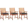 Image de Chaises À Manger D'extérieur Lot De 3 Et Coussins Acacia Massif Vidaxl