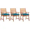 Image de Chaises À Manger D'extérieur Lot De 3 Et Coussins Acacia Massif Vidaxl