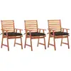 Image de Chaises À Manger D'extérieur Lot De 3 Et Coussins Acacia Massif Vidaxl