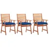 Image de Chaises À Manger D'extérieur Lot De 3 Et Coussins Acacia Massif Vidaxl