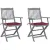 Image de Chaises Pliables D'extérieur Lot De 2 Et Coussins Bois D'acacia Vidaxl