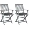 Image de Chaises Pliables D'extérieur Lot De 2 Et Coussins Bois D'acacia Vidaxl