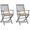 Image de Chaises Pliables D'extérieur Lot De 2 Et Coussins Bois D'acacia Vidaxl