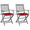 Image de Chaises Pliables D'extérieur Lot De 2 Et Coussins Bois D'acacia Vidaxl