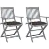 Image de Chaises Pliables D'extérieur Lot De 2 Et Coussins Bois D'acacia Vidaxl