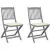 Image de Chaises Pliables D'extérieur Lot De 2 Et Coussins Bois D'acacia Vidaxl