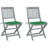 Image de Chaises Pliables D'extérieur Lot De 2 Et Coussins Bois D'acacia Vidaxl