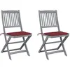 Image de Chaises Pliables D'extérieur Lot De 2 Et Coussins Bois D'acacia Vidaxl