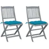 Image de Chaises Pliables D'extérieur Lot De 2 Et Coussins Bois D'acacia Vidaxl