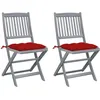 Image de Chaises Pliables D'extérieur Lot De 2 Et Coussins Bois D'acacia Vidaxl