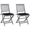 Image de Chaises Pliables D'extérieur Lot De 2 Et Coussins Bois D'acacia Vidaxl