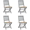 Image de Chaises Pliables D'extérieur Lot De 4 Et Coussins Bois D'acacia Vidaxl