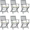 Image de Chaises Pliables D'extérieur Lot De 6 Et Coussins Bois D'acacia Vidaxl