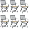 Image de Chaises Pliables D'extérieur Lot De 6 Et Coussins Bois D'acacia Vidaxl