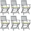 Image de Chaises Pliables D'extérieur Lot De 6 Et Coussins Bois D'acacia Vidaxl