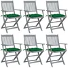 Image de Chaises Pliables D'extérieur Lot De 6 Et Coussins Bois D'acacia Vidaxl