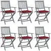 Image de Chaises Pliables D'extérieur Lot De 6 Et Coussins Bois D'acacia Vidaxl