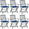 Image de Chaises Pliables D'extérieur Lot De 6 Et Coussins Bois D'acacia Vidaxl