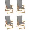 Image de Chaises De Jardin Lot De 4 Avec Coussins Gris Bois Teck Solide Vidaxl