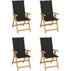 Image de Chaises De Jardin Lot De 4 Avec Coussins Noir Bois Teck Solide Vidaxl