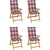 Image de Chaises De Jardin Lot De 4 Et Coussins À Carreaux Rouge Teck Vidaxl
