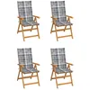 Image de Chaises De Jardin Lot De 4 Coussins À Carreaux Gris Teck Solide Vidaxl
