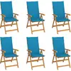 Image de Chaises De Jardin Lot De 6 Avec Coussins Bleu Bois Teck Massif Vidaxl