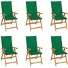 Image de Chaises De Jardin Lot De 6 Avec Coussins Vert Bois Teck Massif Vidaxl