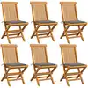 Image de Chaises De Jardin Et Coussins Gris Lot De 6 Bois De Teck Massif Vidaxl
