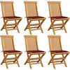 Image de Chaises De Jardin Avec Coussins Rouge Bordeaux Lot De 6 Teck Vidaxl