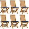 Image de Chaises De Jardin Et Coussins Bleu Royal Lot De 6 Bois De Teck Vidaxl