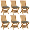 Image de Chaises De Jardin Et Coussins Gris Lot De 6 Bois De Teck Massif Vidaxl
