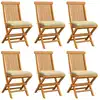 Image de Chaises De Jardin Et Coussins Blanc Crème Lot De 6 Teck Massif Vidaxl