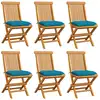 Image de Chaises De Jardin Et Coussins Bleu Clair Lot De 6 Bois De Teck Vidaxl