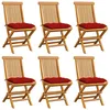 Image de Chaises De Jardin Et Coussins Rouge Lot De 6 Bois Teck Massif Vidaxl