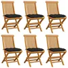 Image de Chaises De Jardin Et Coussins Noir Lot De 6 Bois De Teck Massif Vidaxl