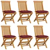 Image de Chaises De Jardin Avec Coussins Rouge Bordeaux Lot De 6 Teck Vidaxl