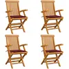 Image de Chaises De Jardin Avec Coussins Rouge Bordeaux Lot De 4 Teck Vidaxl