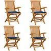 Image de Chaises De Jardin Et Coussins Bleu Royal Lot De 4 Bois De Teck Vidaxl