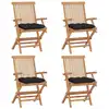 Image de Chaises De Jardin Et Coussins Noir Lot De 4 Bois De Teck Massif Vidaxl