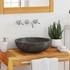 Image de Lavabo en Marbre Gris Ø40x12 cm - VIDAXL - Fait à la main - A poser