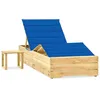 Image de Chaise Longue De Jardin Avec Table Et Coussin Pin Imprégné Vidaxl