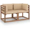 Image de Canapé Palette De Jardin 2 Places Et Coussins Beige Pinède Vidaxl
