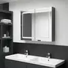 Image de Armoire De Salle De Bain À Miroir Led Gris Brillant 80x12x68 Cm Vidaxl