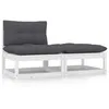 Image de Salon De Jardin 2 Pcs Avec Coussins Blanc Bois De Pin Massif Vidaxl