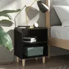Image de Table De Chevet Avec Pieds En Bois Noir Brillant 40x30x50 Cm Vidaxl