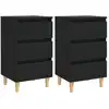 Image de Tables De Chevet Avec Pieds En Bois 2 Pcs Noir 40x35x69 Cm Vidaxl