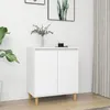 Image de vidaXL Buffet avec pieds en bois massif Blanc 60x35x70 cm Aggloméré